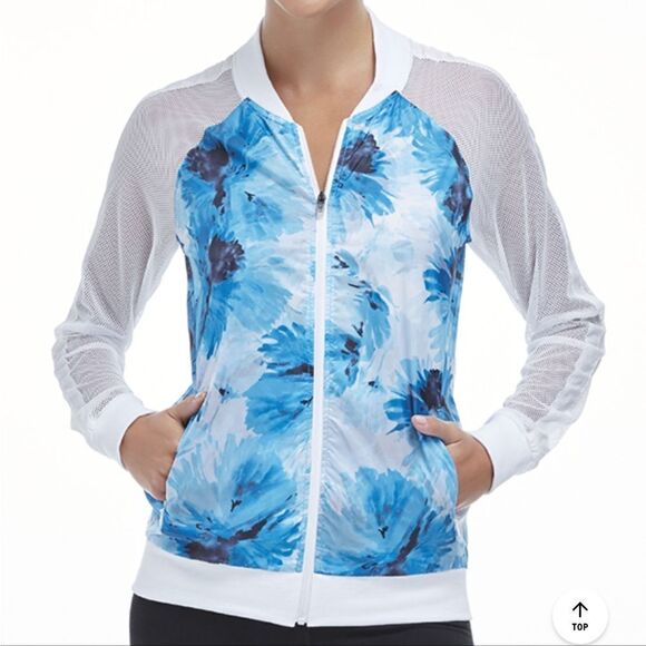 Fabletics Jackets & Blazers - Fabletics pretty island print blue jacket